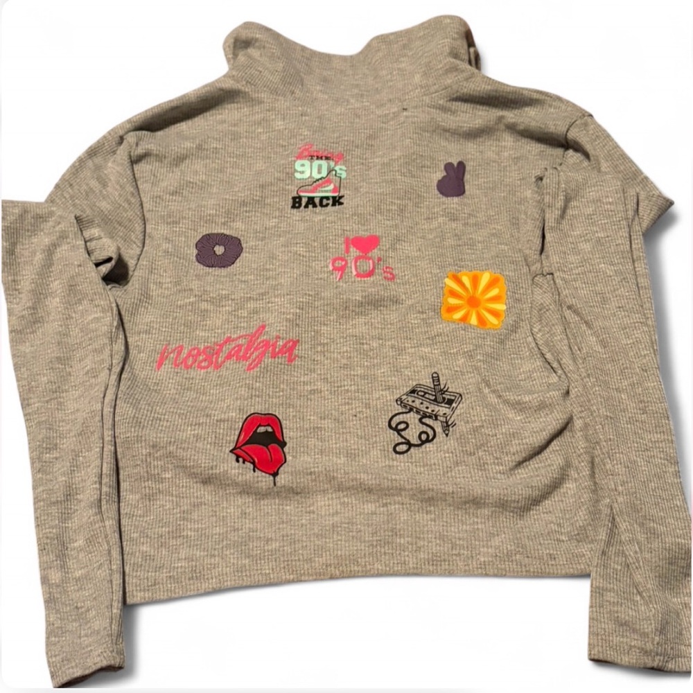 Gray Polo Sweater with Retro Designs